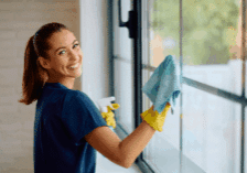 lady cleaning a window